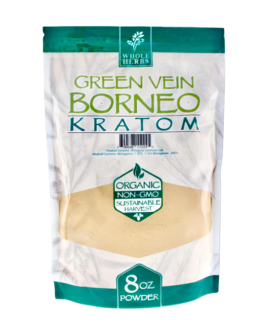 WHOLE HERBS KRATOM POWDER 225G / 8OZ - BORNEO GREEN VEIN - Seven Tech
