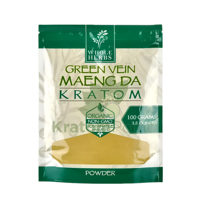 WHOLE HERBS KRATOM POWDER 100G / 3.5OZ - MAENG DA GREEN VEIN - Seven Tech