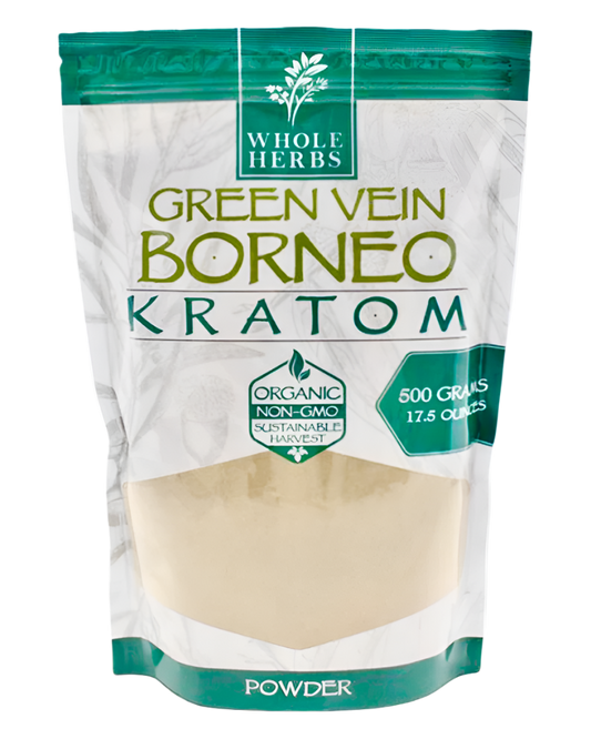 WHOLE HERBS KRATOM POWDER 500G / 17.5OZ - BORNEO GREEN VEIN - Seven Tech
