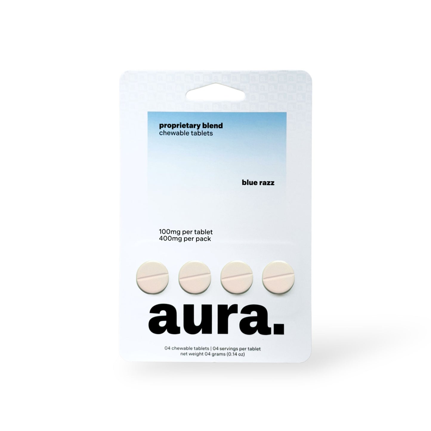AURA. PROPRIETARY BLEND KRATOM CHEWABLE TABLETS 100MG 4CT - BLUE RAZZ