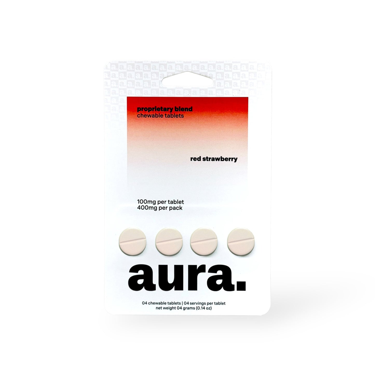AURA. PROPRIETARY BLEND KRATOM CHEWABLE TABLETS 100MG 4CT - RED STRAWBERRY