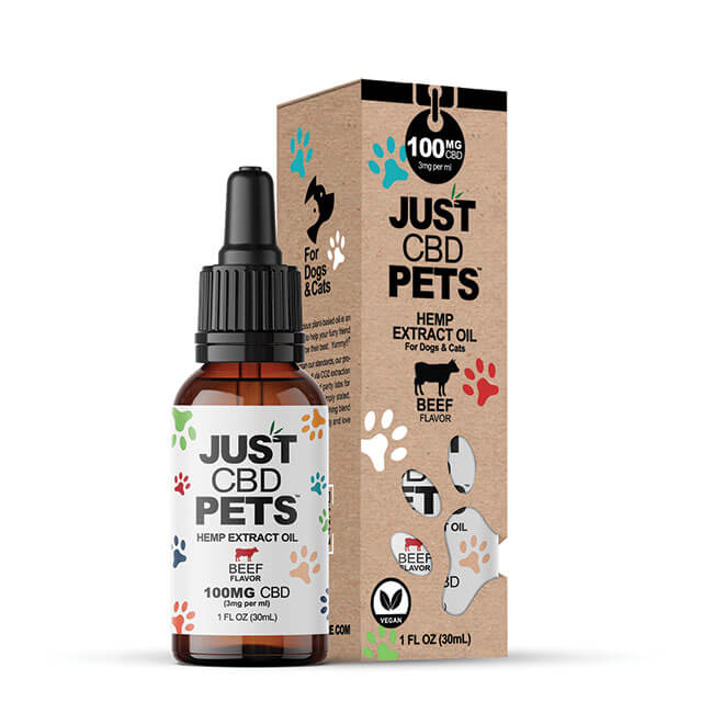 JUST PETS CBD OILS TINCTURE 100MG 1FLOZ - BEEF FLAVOR