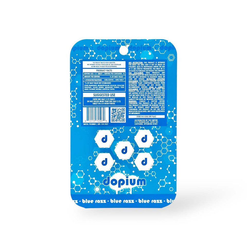 DOPIUM 7-HYDROXY CHEWABLE TABLETS 5CT 50MG PER TABLET - BLUE RAZZ