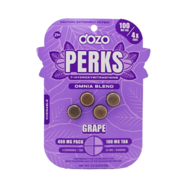 DOZO PERKS 4CT 7-OH CHEWABLE TABS 100MG PER TABLET – OMNIA BLEND GRAPE - Seven Tech