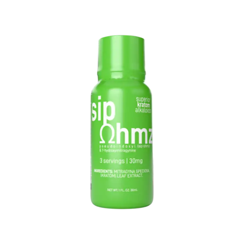 A bright green plastic bottle labeled ’Sip Ohm’.