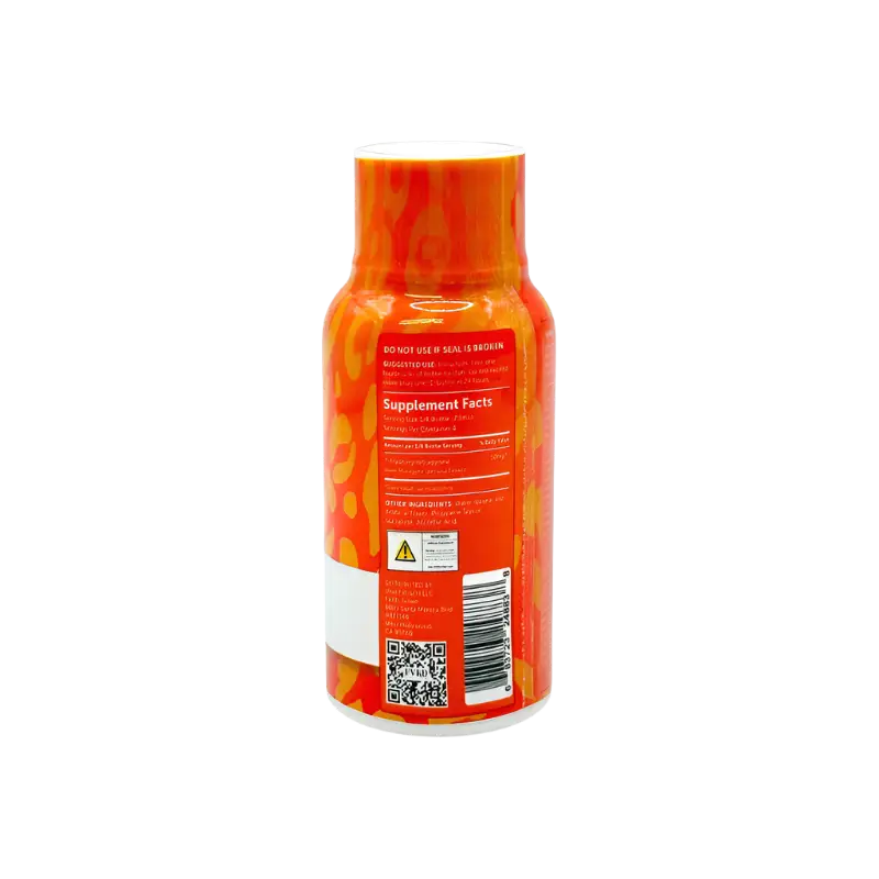 Orange bottle with supplement facts label.