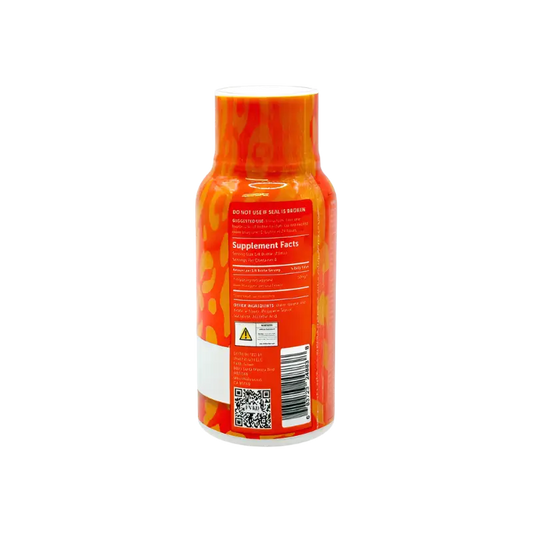 Orange bottle with supplement facts label.