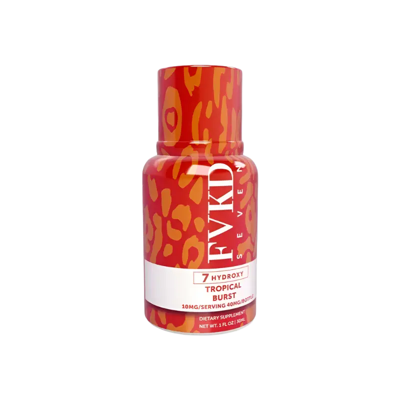 Red and orange leopard-print supplement bottle.