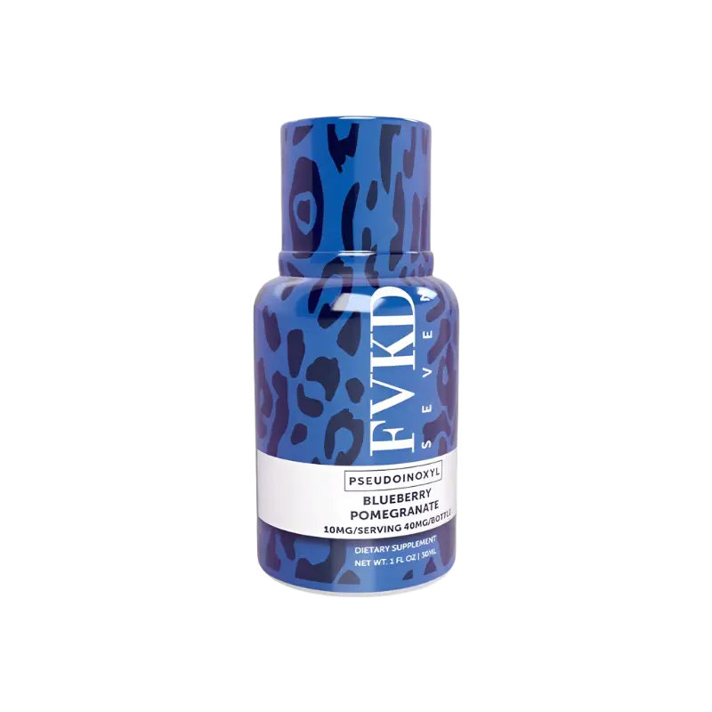 Blue leopard-print supplement bottle.