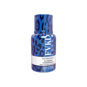 Blue leopard-print supplement bottle.