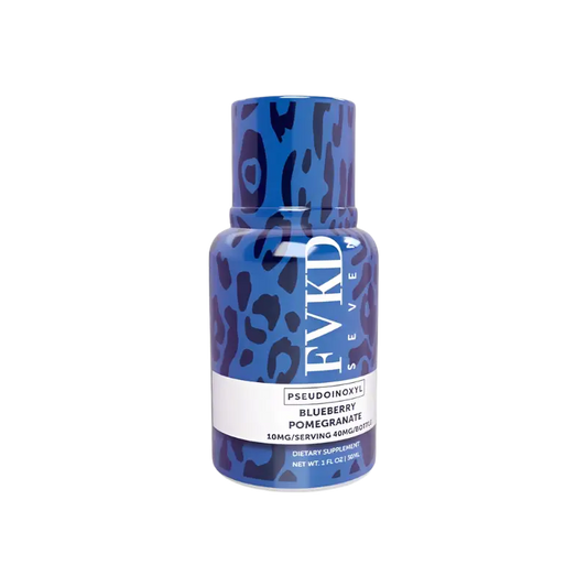 Blue leopard-print supplement bottle.