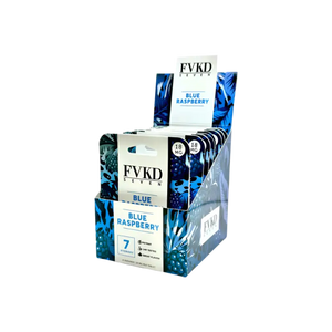 Blue raspberry flavored nicotine pouches display.