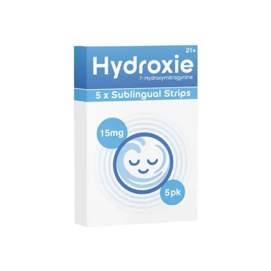 Box of Hydroxie sublingual strips containing 5 strips at 15mg strength.