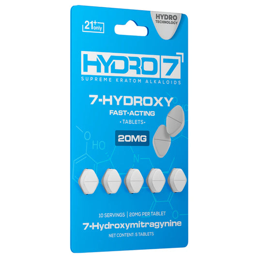 HYDRO 7 SUPREME KRATOM ALKALOIDS 7-HYDROXY 5CT 20MG PER TABLET 100MG PER PACK  10MG PER SERVING
