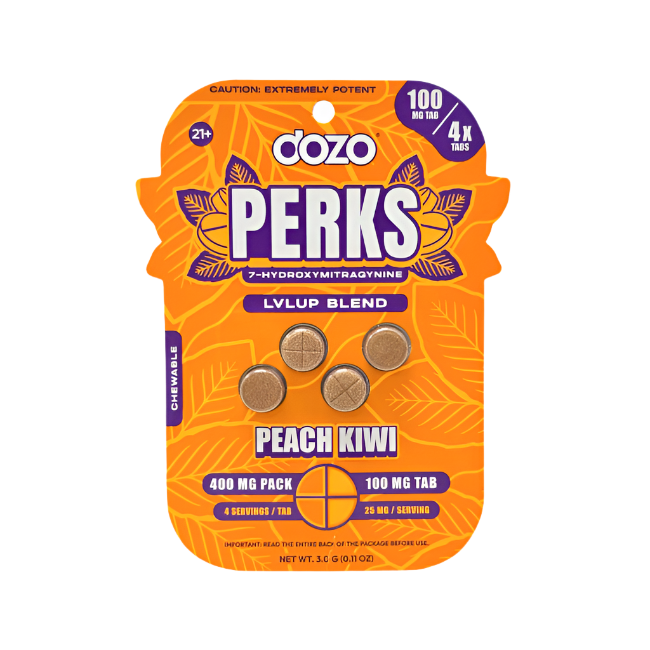 Dozo Perks 4ct 7OH Chewable Tabs Mellow Blend Peach Kiwi 100mg Per Tablets - Seven Tech