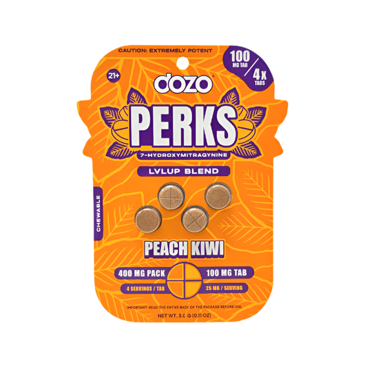 Dozo Perks 4ct 7OH Chewable Tabs Mellow Blend Peach Kiwi 100mg Per Tablets - Seven Tech