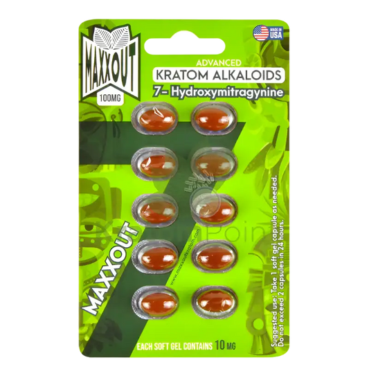 Blister pack of kratom alkaloid capsules.