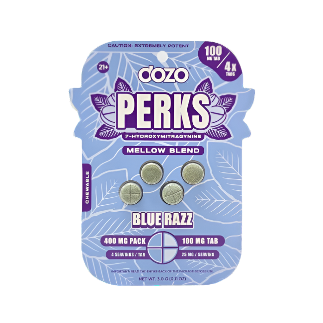 Dozo Perks 4ct 7OH Chewable Tabs Mellow Blend Blue Razz 100mg Per Tablets - Seven Tech
