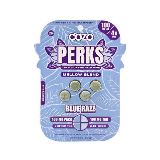 Dozo Perks 4ct 7OH Chewable Tabs Mellow Blend Blue Razz 100mg Per Tablets - Seven Tech
