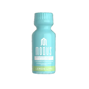 Light blue bottle of Modus brand lemon-lime beverage.