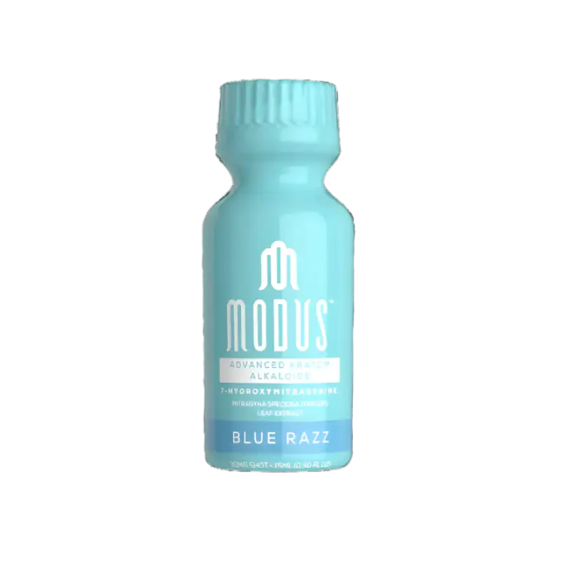 Light blue plastic bottle with ’Modus’ branding.