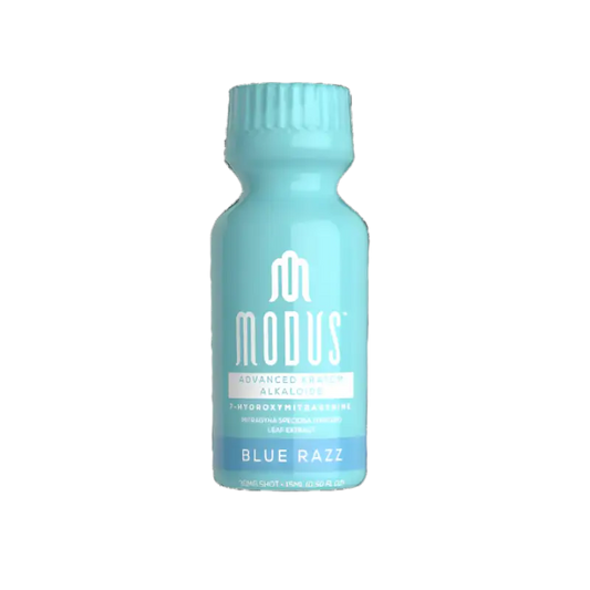 Light blue plastic bottle with ’Modus’ branding.