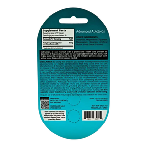 Teal-colored product packaging card with text and a QR code.