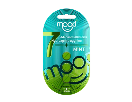 Teal and green retail package for Mood brand mint-flavored gum.