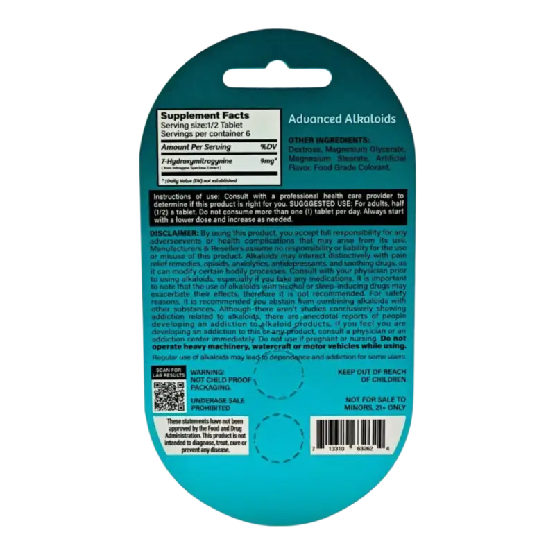 Teal-colored product packaging card with text and a QR code.