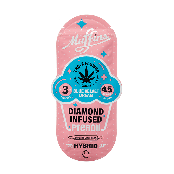 MUFFINS 3PK DIAMOND INFUSED PRE-ROLL BLUE VELVET DREAM - Seven Tech
