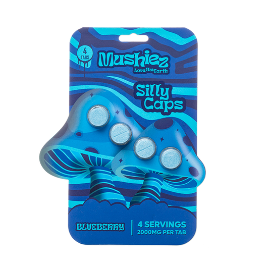 MUSHIEZ MAGIC MUSHROOM BLEND SILLY CAPS 4CT 200MG PER TABLET - BLUEBERRY
