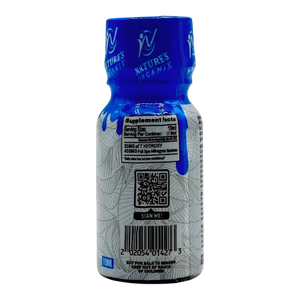 Blue and white supplement bottle.