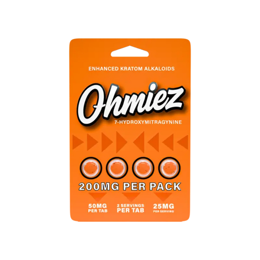 Orange package of Ohmiez enhanced kratom alkaloids.