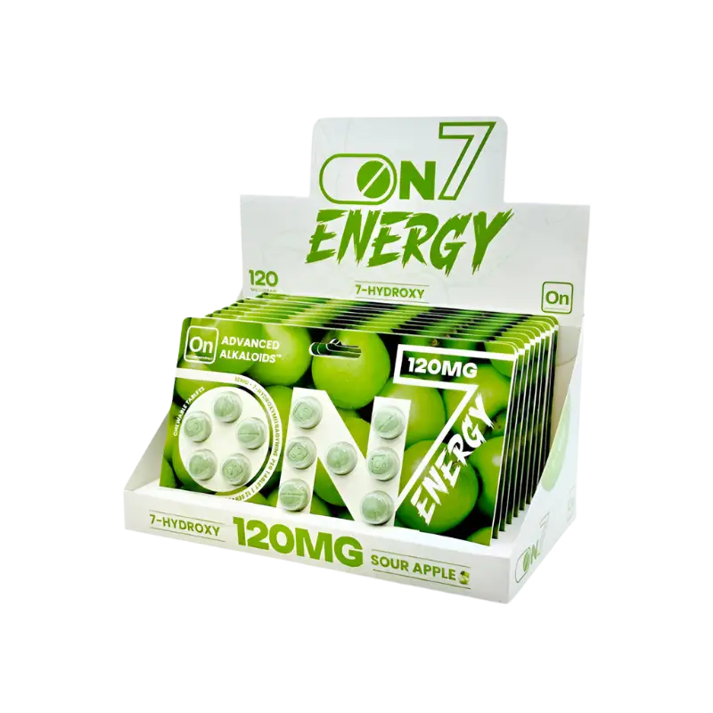 Display box of On Energy sour apple lozenges.