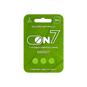 Green product package for ON7 energy tablets containing 3 servings.