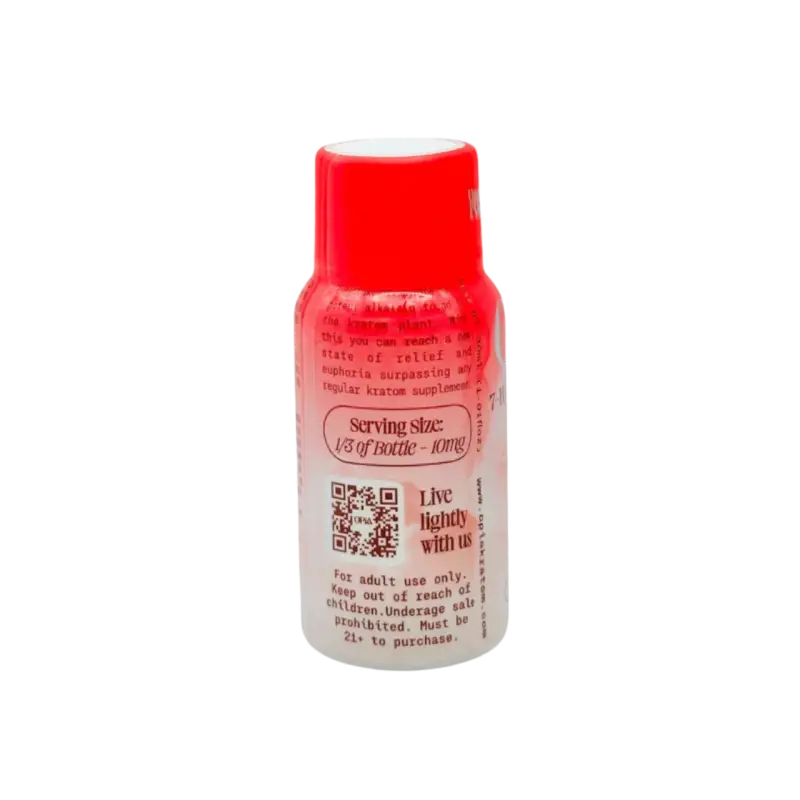 Red and white plastic bottle with a QR code on its label.