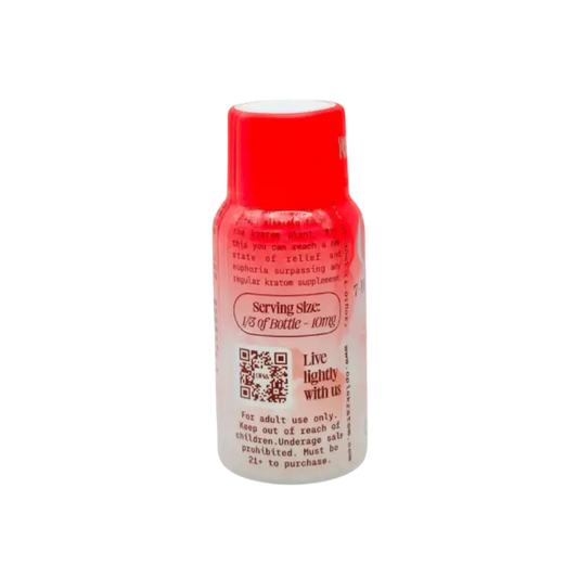 Red and white plastic bottle with a QR code on its label.