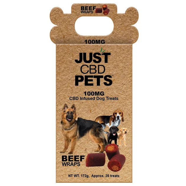 JUST PETS CBD DOG TREATS 100MG - BEEF WRAPS