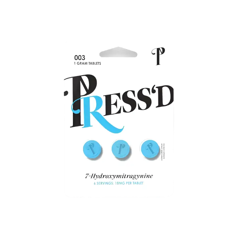 Stylized ’PRESS’D’ logo with three blue circular buttons below it.