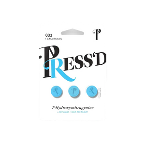 Stylized ’PRESS’D’ logo with three blue circular buttons below it.