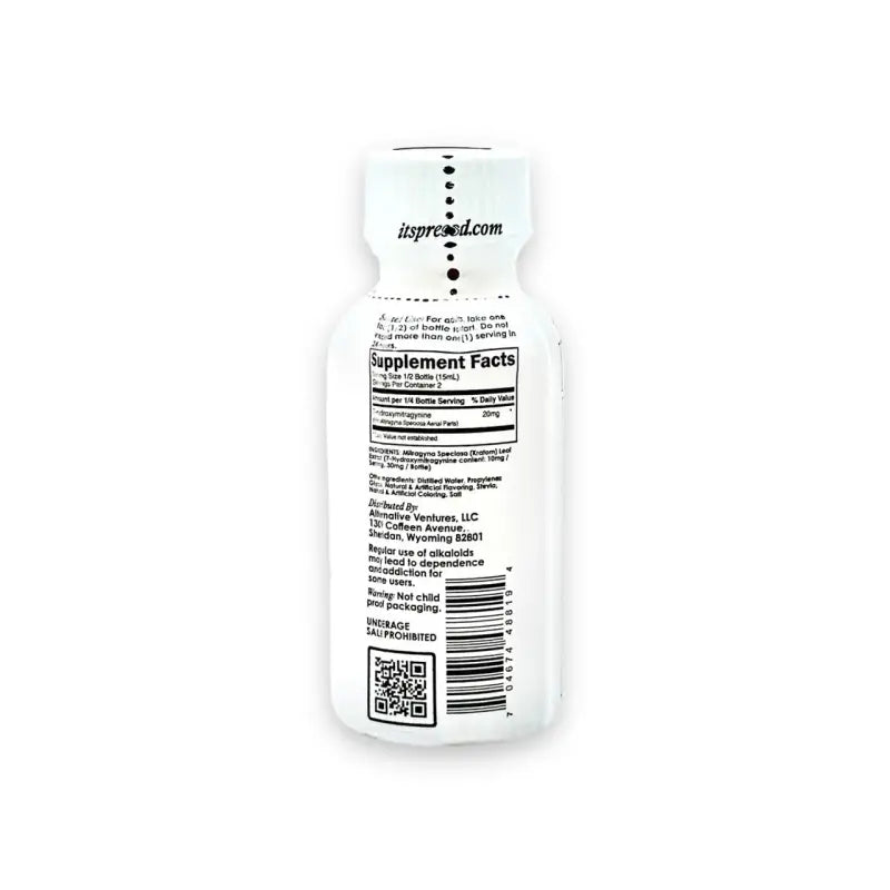 White supplement bottle with a QR code and nutrition facts label.