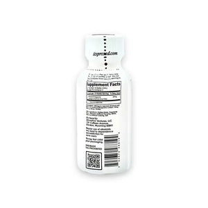 White supplement bottle with a QR code and nutrition facts label.