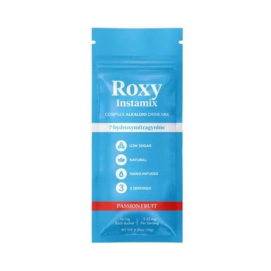 Roxy Instamix passion fruit drink mix packet.