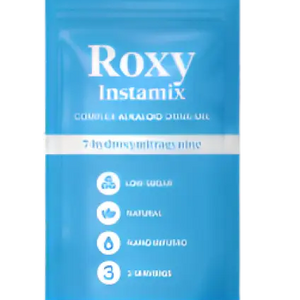 Blue Roxy Instamix passionfruit drink mix packet.