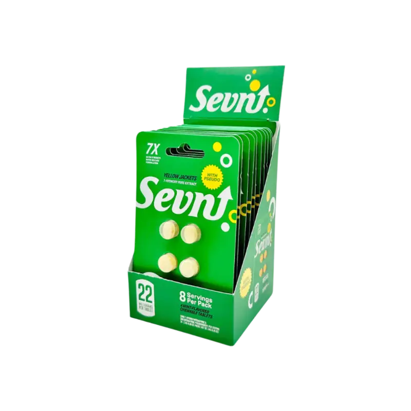 Display of green SevnT lozenges.