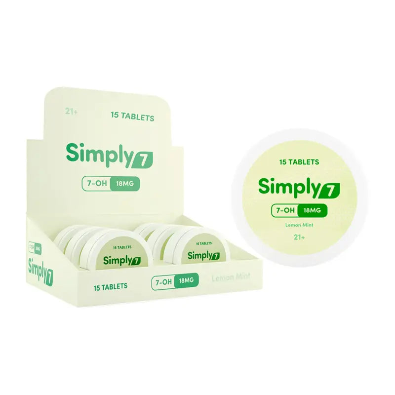 Simply 7 tablets in display and container.