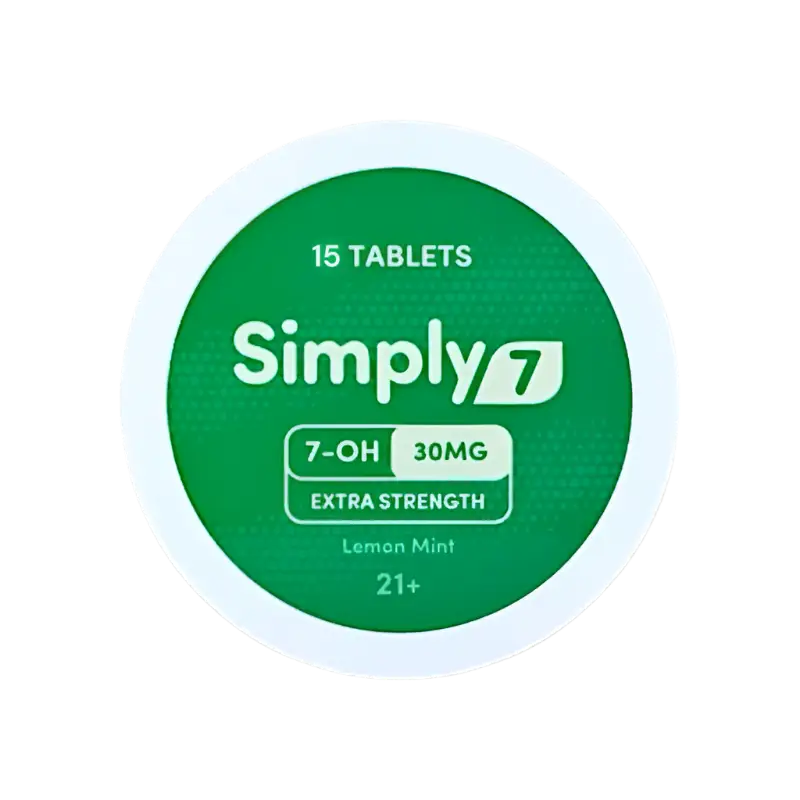 Green and white Simply 7 lemon mint tablets.