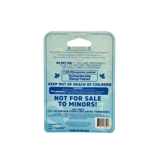 Warning label with blue text on a light turquoise background.