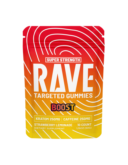 RAVE KRATOM GUMMIES 10CT - STRAWBERRY LEMONADE (KRATOM 250MG + CAFFEINE 250MG)