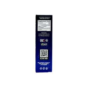 Blue product box with a QR code and supplement facts panel.